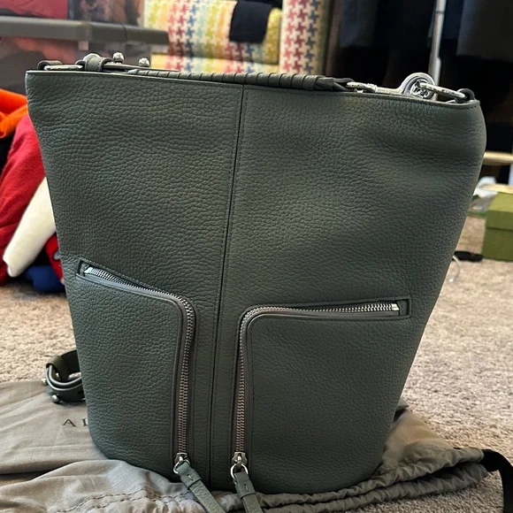 All Saints Sage Green Leather Backpack - Picture 3 of 7